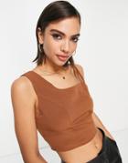 Extro & Vert Asymmetric Crop Top In Midnight Brown - Part Of A Set