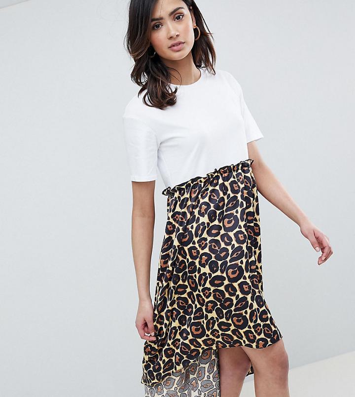 Asos Design Tall Mixed Print Smock Dress With Hi Low Hem - Multi
