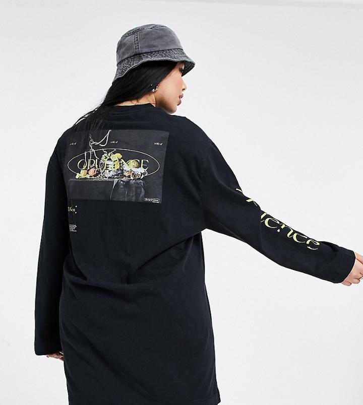 Collusion Plus Exclusive Still Life Photographic Print Long Sleeve T-shirt Dress In Black