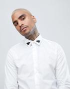 Devils Advocate Bee Embroidered Collar Slim Fit Shirt - White