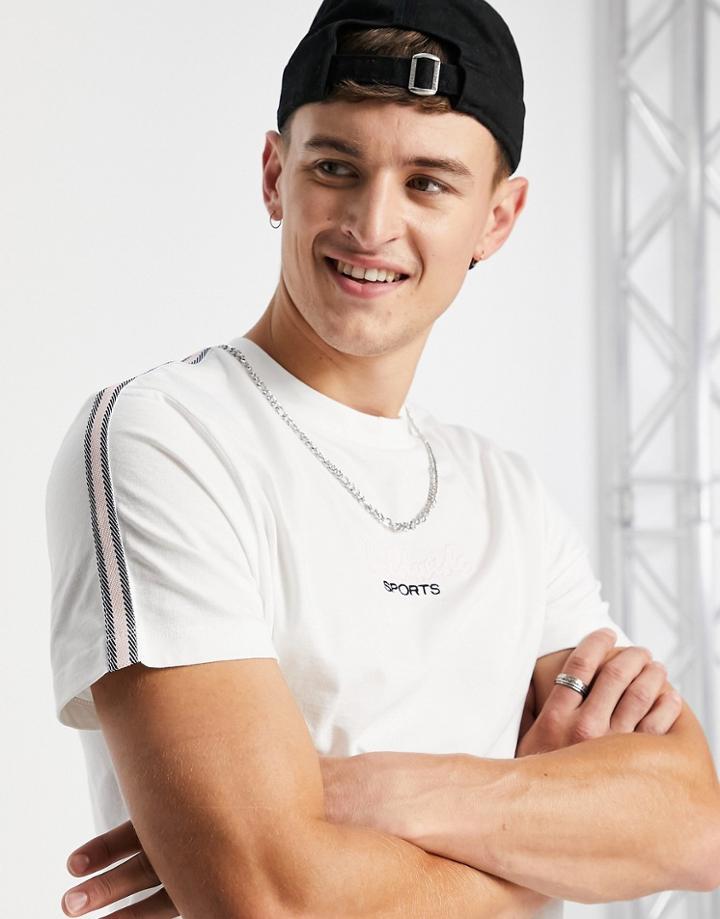 Asos Design T-shirt With Taping And Text Print In White