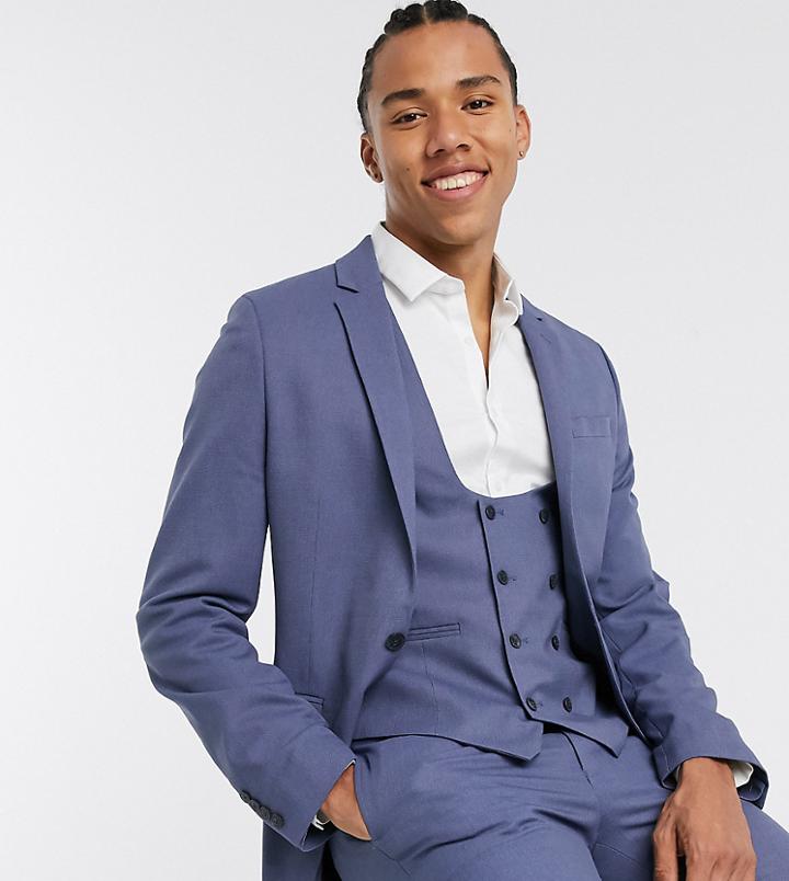 Asos Design Tall Wedding Super Skinny Suit Jacket With Micro Texture In Mid Blue