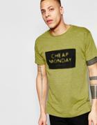 Cheap Monday T-shirt Standard Nuclear Box Logo Print In Green Melange - Grass Melange