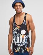 Asos Space Ibiza Extreme Racer Tank With Floral Print - Black