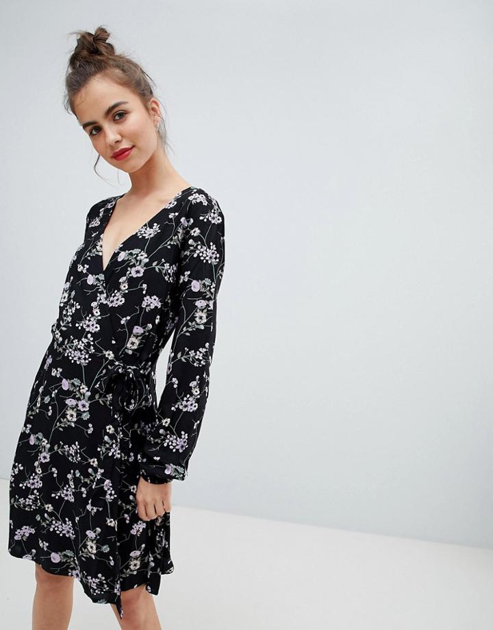 Blend She Alicia Printed Wrap Dress-black