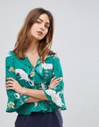 Y.a.s. Printed Frill Top - Green