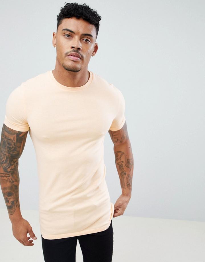 Asos Design Longline Muscle Fit T-shirt With Crew Neck And Stretch - Orange