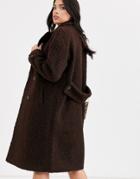 Fashion Union Textured Double Breasted Wool Coat-brown