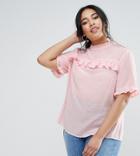 Unique 21 Hero Plus Spot Textured Blouse With Frill Details - Pink