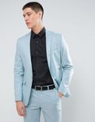 Asos Wedding Skinny Suit Jacket In Stretch Cotton In Light Blue - Blue