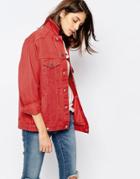 Asos Denim Girlfriend Jacket In Washed Red - Washed Red