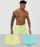 Asos Design 2 Pack Swim Shorts In Blue And Yellow Super Short Length Save-multi