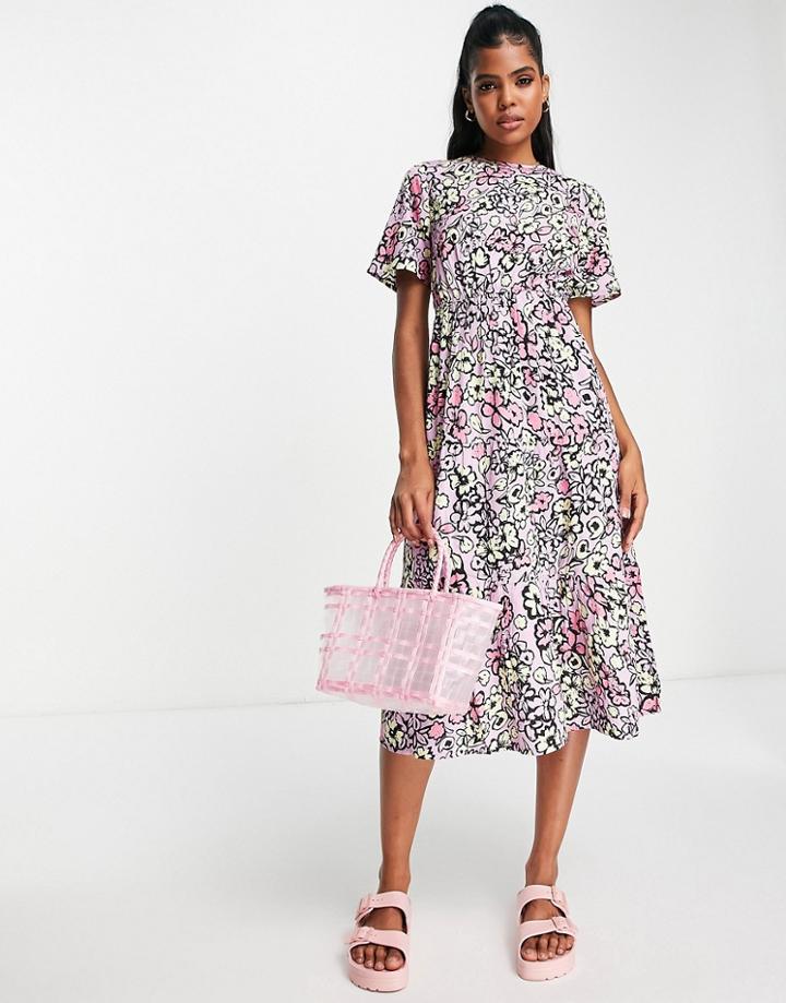 Influence Midi Smock Dress In Bold Floral Print-multi