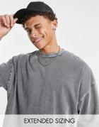 Asos Design Oversized Heavyweight T-shirt In Acid Washed Gray