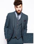 Asos Skinny Suit Jacket In Blue Dogstooth - Blue