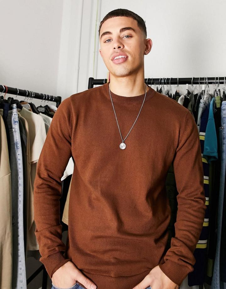 Threadbare Cotton Crew Neck Sweater In Auburn-brown