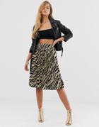 Boohoo Pleated Midi Skirt In Tiger Print - Multi