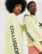 Collusion Unisex Long Sleeve Logo T-shirt In Yellow - Yellow