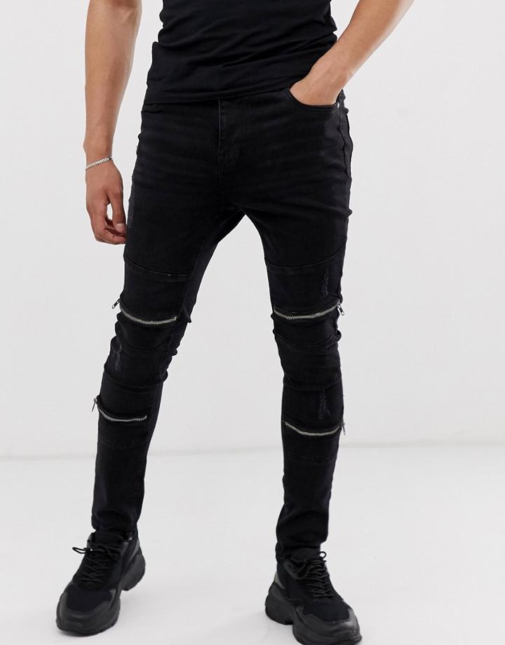 Night Addict Skinny Fit Biker Jeans - Black