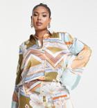 Asos Design Curve Satin Shirt In Placement Retro Floral - Part Of A Set-multi