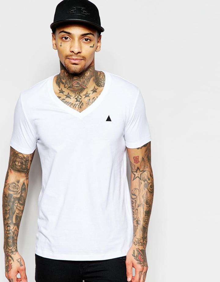 Asos T-shirt With V Neck And Embroidery In White - White