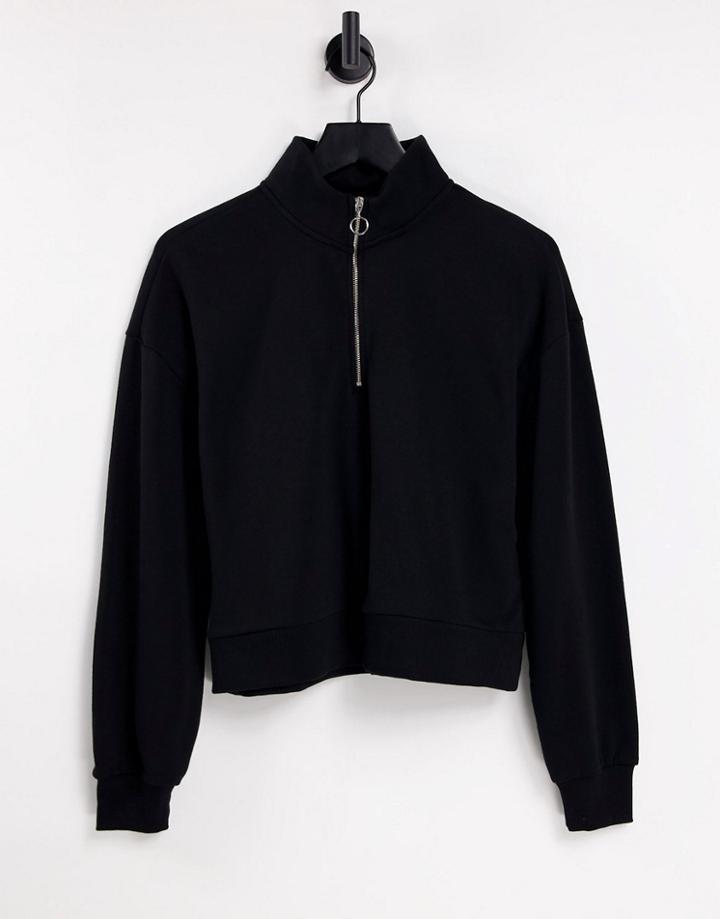 Stradivarius Half Zip Cropped Sweatshirt In Black