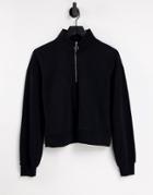 Stradivarius Half Zip Cropped Sweatshirt In Black