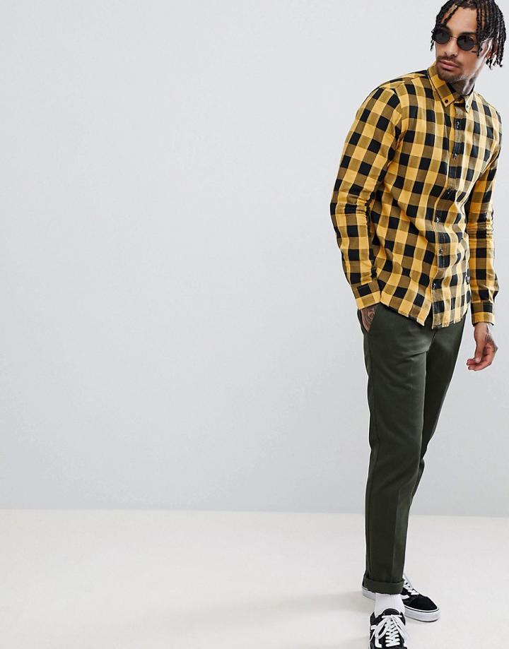 Pull & Bear Check Shirt In Yellow - Black
