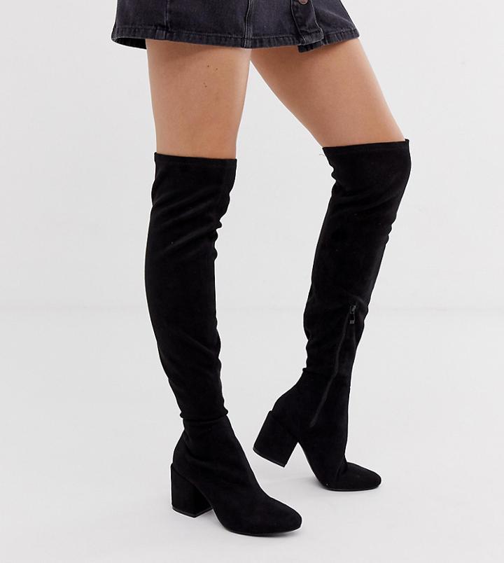 Raid Wide Fit Kola Black Round Toe Over The Knee Boots