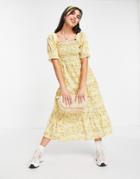 Influence Floral Tiered Smock Dress In Yellow-multi