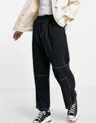 Asos Design Loose Fit Pants With Contrast Stitch In Black - Black