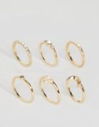 Asos Pack Of 6 Moon & Stone Rings - Gold