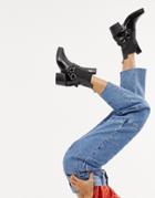 Mango Real Leather Western Ankle Boot With Buckle In Black - Black