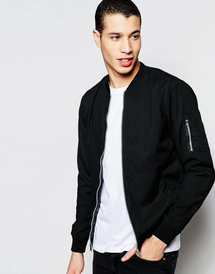 Pull & Bear Bomber Jacket In Black - Black