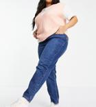 New Look Curve Waist Enhance Mom Jeans In Mid Blue-blues