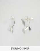 Asos Wedding Sterling Silver Leaf Faux Pearl Swing Earrings - Silver