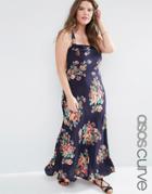 Asos Curve Pinny Maxi Dress In Floral Print - Print
