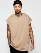 Asos Super Oversized T-shirt With Raw Sleeves In Brown - Nutella