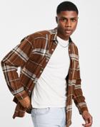 Asos Design 90s Oversized Check Shirt In Brown Wool Mix