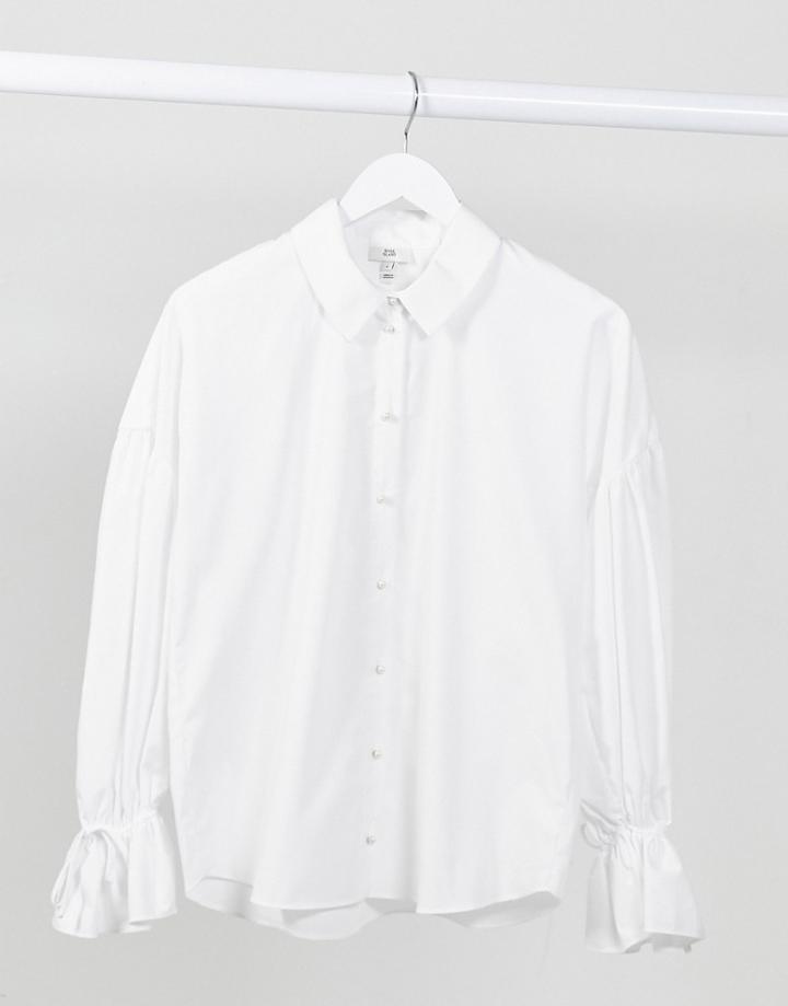 River Island Oversized Sleeve Poplin Shirt In White