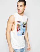 Asos Sleeveless T-shirt With High Print And Dropped Armhole - Off White