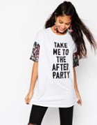 Asos T-shirt With Print And Rainbow Sequin Sleeve - White