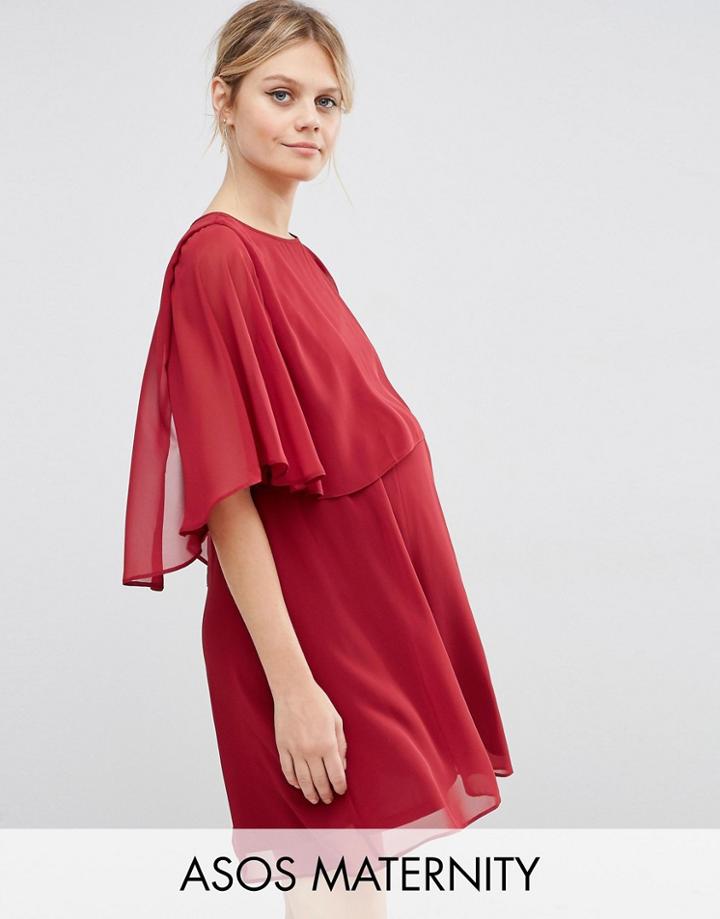 Asos Maternity Skater Dress With Cape Overlay - Red