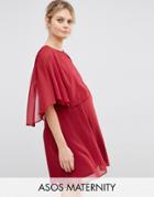 Asos Maternity Skater Dress With Cape Overlay - Red