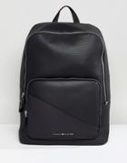 Tommy Hilfiger Diagonal Faux Leather Backpack In Black - Black