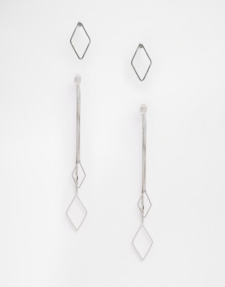 Cara Two Pack Diamond Drop Earrings - Silver