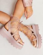 Asos Design Trent Tie Leg Flatform Sandals In Blush-pink