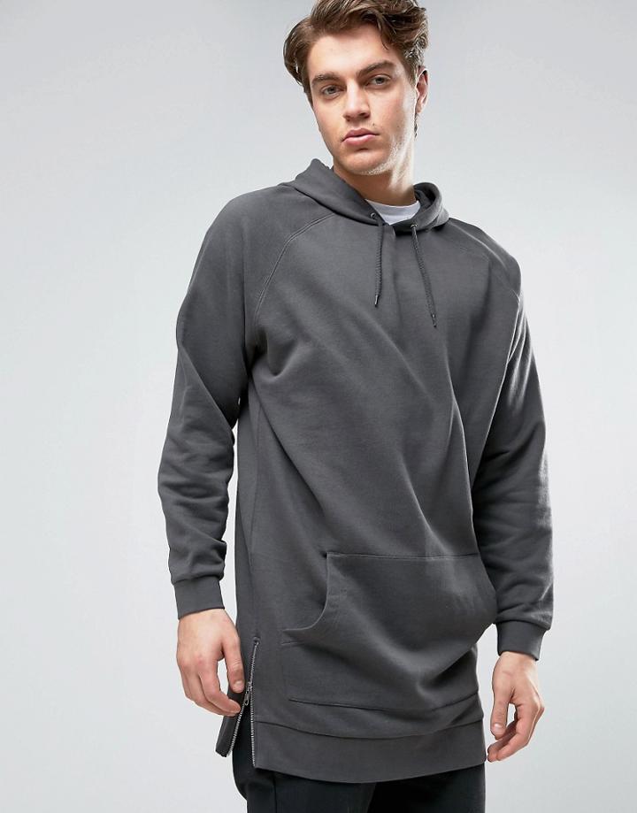 Asos Oversized Super Longline Hoodie With Side Zips - Black