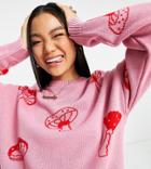 Asos Design Petite Oversized Sweater With Mushroom Pattern-pink