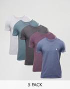 Asos 5 Pack Muscle T-shirt With Logo Save 25%